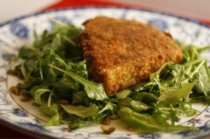 Stuffed Swordfish, Arugula Pistachio Salad