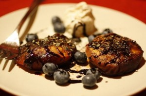 Grilled Peaches, Blueberries, Balsamic Molasses Syrup, Black Pepper