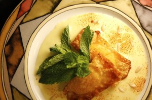 Apricot Wonton Ravioli, Chile Crème Anglaise
