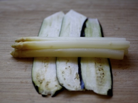 white asparagus and eggplant