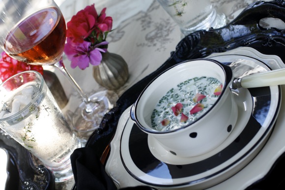 yogurt-soup-rose-petals, persian-chilled-soup