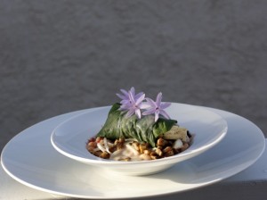 steamed sablefish in bok choy, shiitake, NAVY bean emulsion