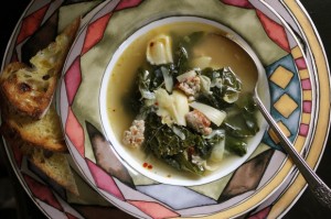 Tuscan Kale Soup with Artichoke & Chicken Sausage