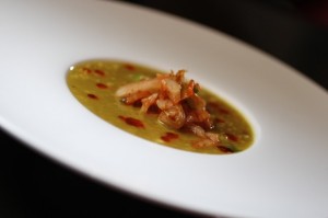 Curried Mung Bean Soup, Kimchi, Chili Oil