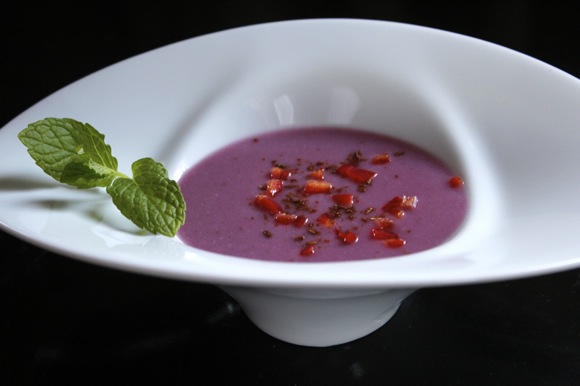 potato soup garnish, purple sweet potato soup