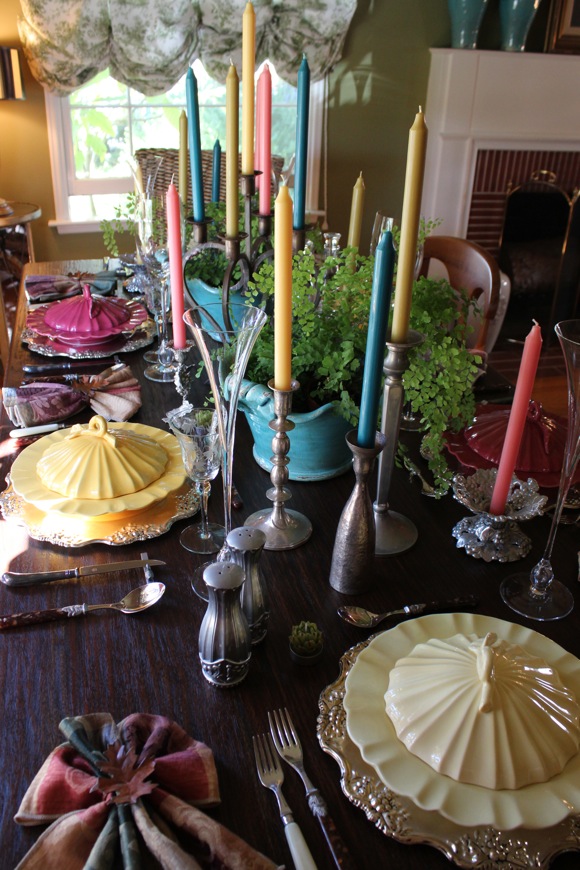 white point home tour , colorful table setting