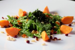 New Korean Salad: Chrysanthemum Greens, Chestnut, Persimmon