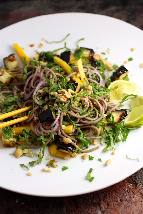 ottolenghi soba noodle with eggplant and mango