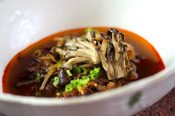 Spicy Korean Beef Soup with Smoky Baby Oyster Mushrooms {Yukgaejang}