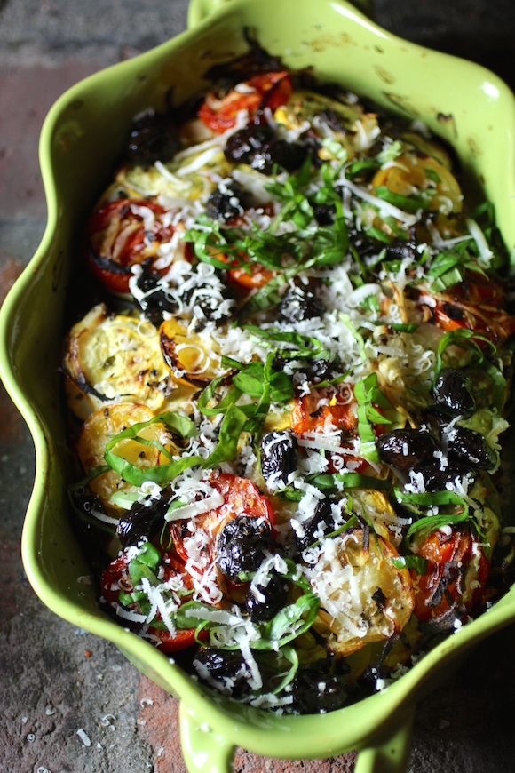 Vegetable Casserole with Fresh Herbs, Lemons, and Cured Black Olives