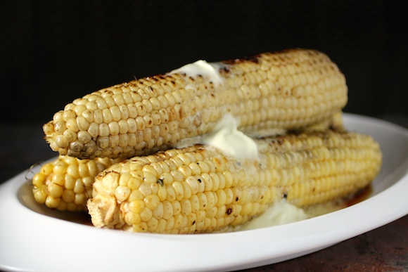 Grilled Corn, Soy Mirin Glaze, Wasabi Goat Butter