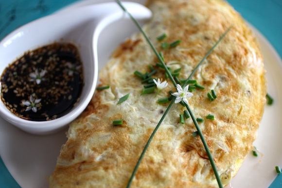 Inspired by Egg Foo Young: Bay Shrimp and Bean Sprout Omelette