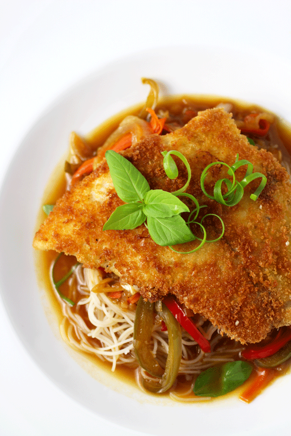 Crispy Thai Tamarind Fish with Brown Rice Noodles