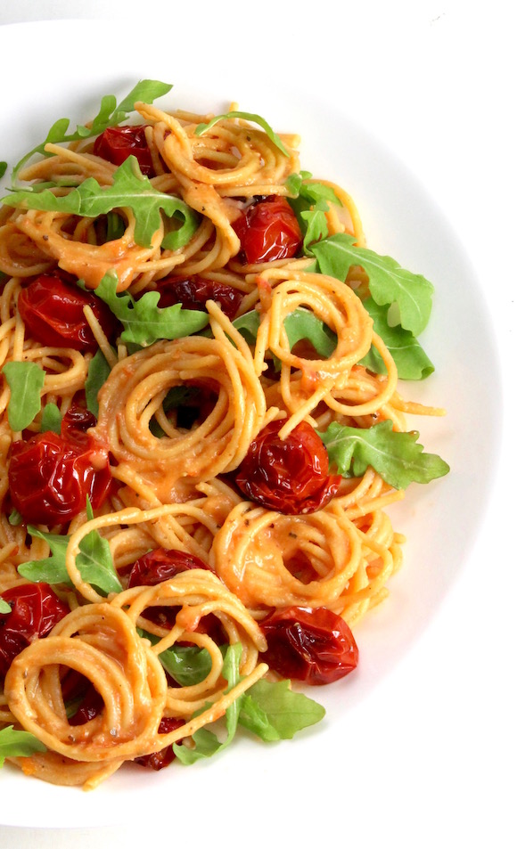Red Lentil Spaghetti (gluten-free) with Cauliflower Rosa Sauce (vegan)