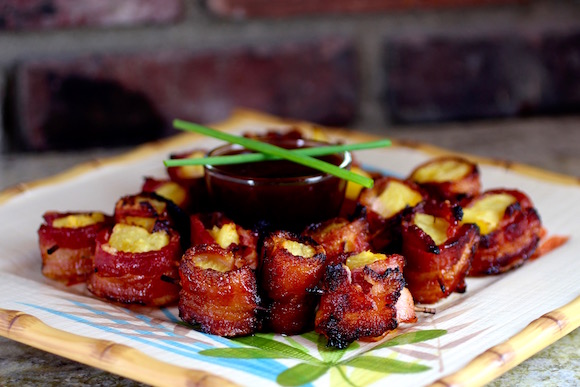 Bacon Wrapped Pineapple Appetizer, Hawaiian BBQ Sauce - Taste With 