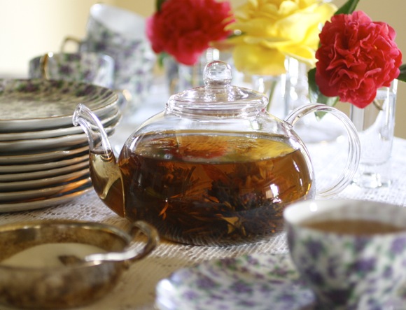 display tea, twin jasmine tea, blossom tea, tea party, kelly ripa tea party, ovarian cancer