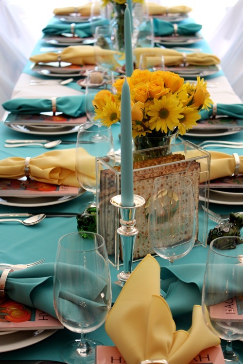 turquoise yellow passover table