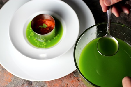 spring bliss soup, sugar snap pea soup, chilled pea and mint soup