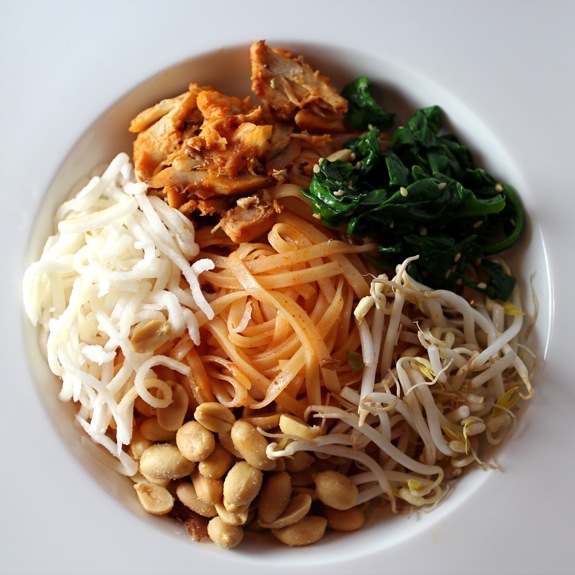 thai noodles, bibimbap-style