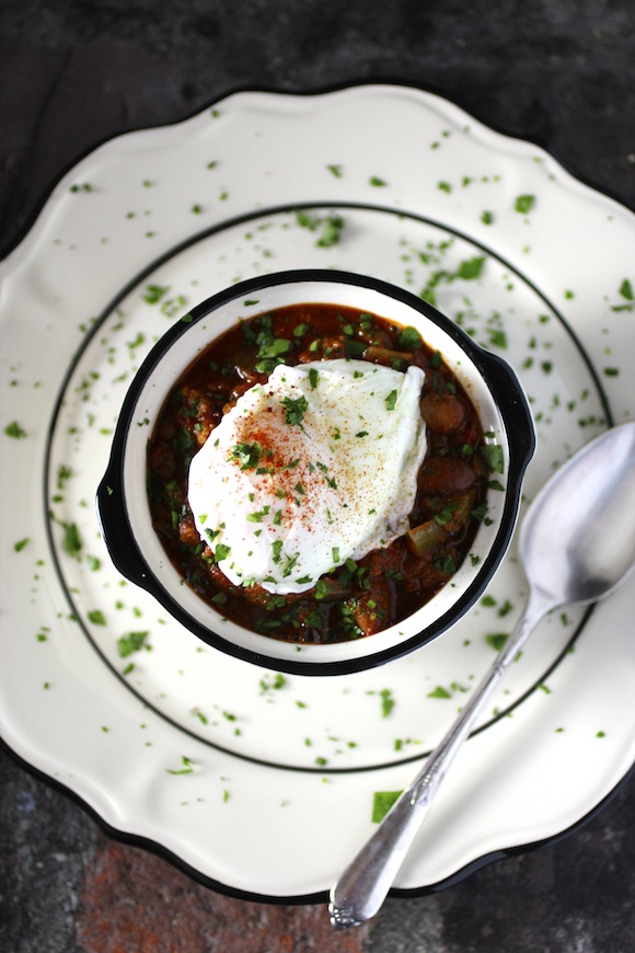 Bison & Heirloom Bean Chili with Poached Egg