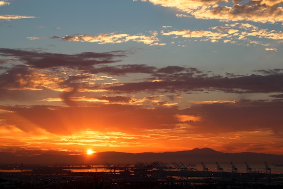 Sunrise over the Port of LA
