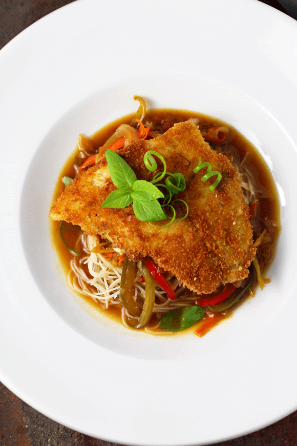 Crispy Thai Tamarind Fish with Brown Rice Noodles