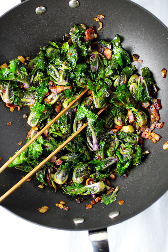Kale Sprouts (a hybrid cross between kale and brussels sprouts) with Bacon and Onion