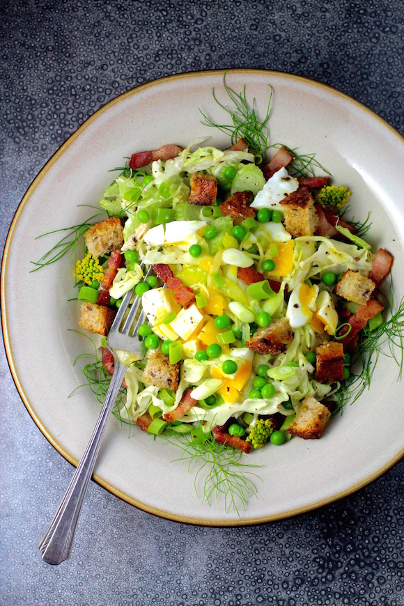 Fennel and Cabbage Slaw with Bacon, Egg, Peas