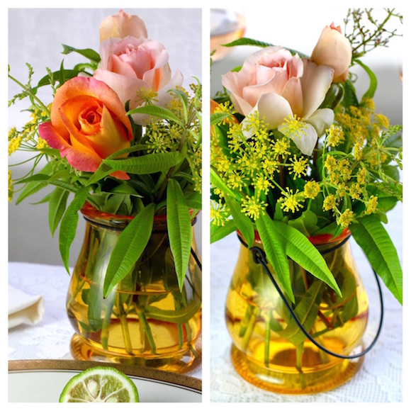 Lemon verbena, fennel, and rose centerpiece