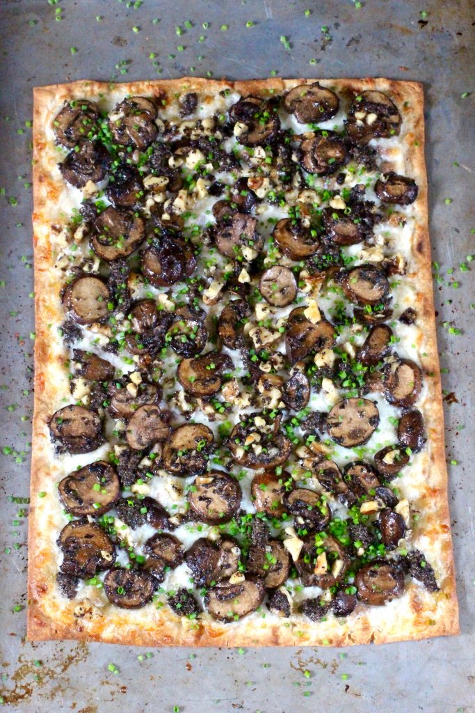 Earthy Flatbread Pizza - Mushroom, Walnut, Black Truffle Sauce