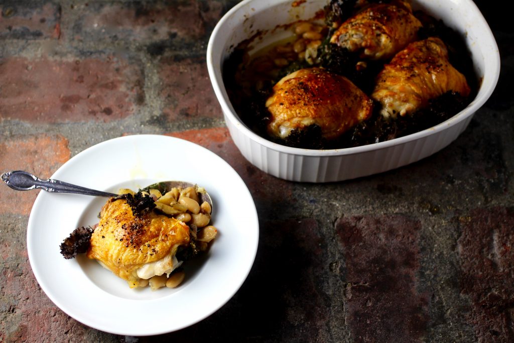 Roasted Chicken with Kale and White Beans