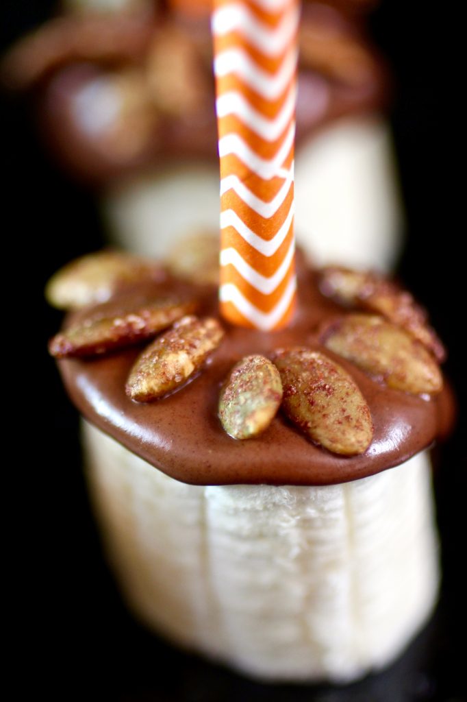 Milk Chocolate Banana Bites with Cinnamon Sugar Pumpkin Seeds