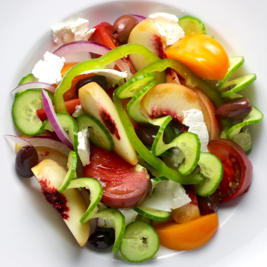 Classic Greek Salad with Peaches