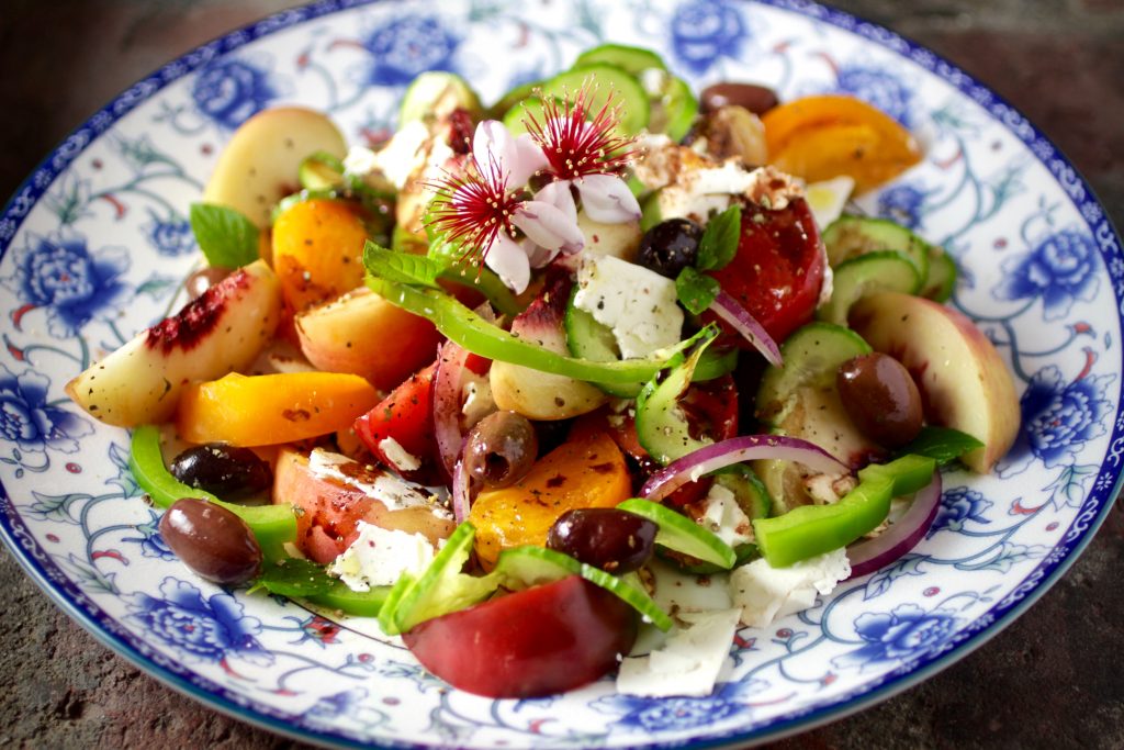 Classic Greek Salad with Peaches