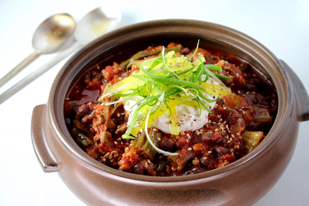 Korean Chili con Carne with Red Beans and Kimchi