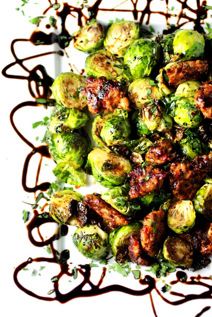 Roasted Brussels Sprouts, Italian Sausage, Balsamic Syrup