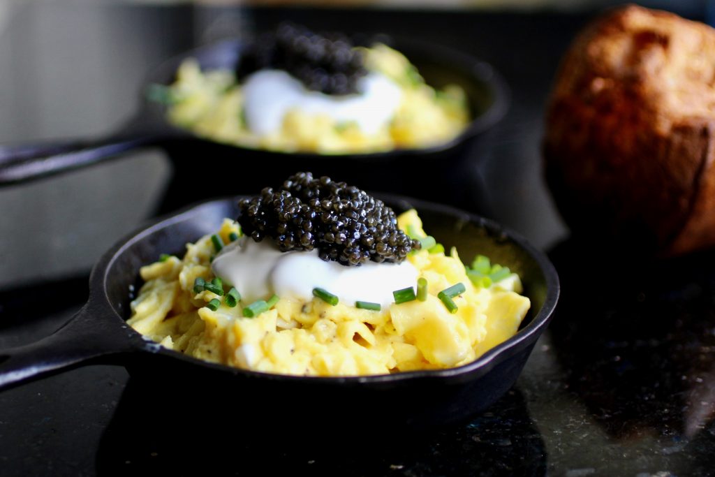 Holiday Breakfast: Scrambled Eggs, Caviar, Crème Fraîche