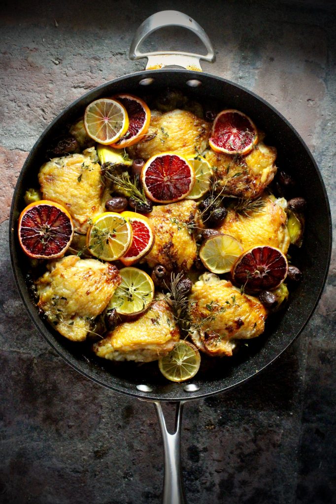 Chicken with Winter Citrus, Artichoke Hearts, Kalamata Olives, Capers, Herbs