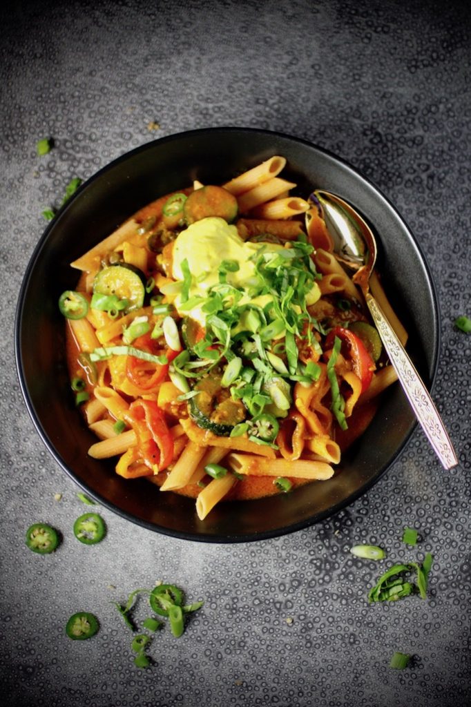 Red Lentil Penne, Red Coconut Curry #glutenfree