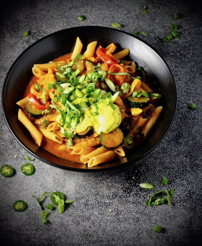 Red Lentil Penne, Red Coconut Curry #glutenfree