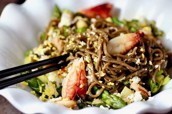 Korean Mixed Cold Noodles with Crab & Asparagus (Bibim Naengmyeon)