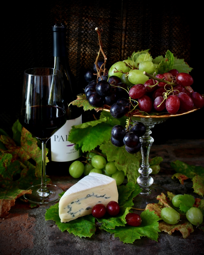 Grapes with Wine and Cheese