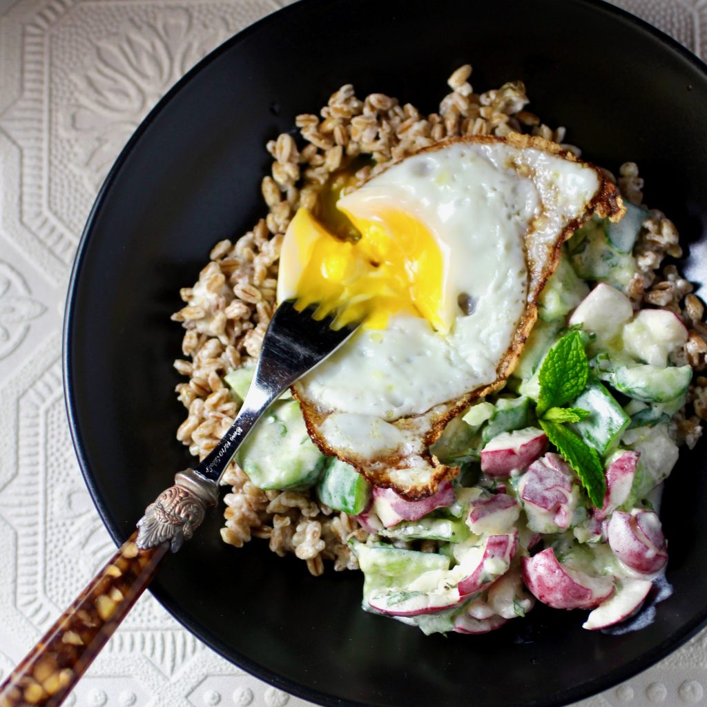 Smashed Cucumber Farro Bowl