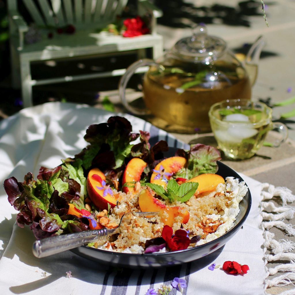 Peach, Quinoa, and Almond Milk Ricotta Salad