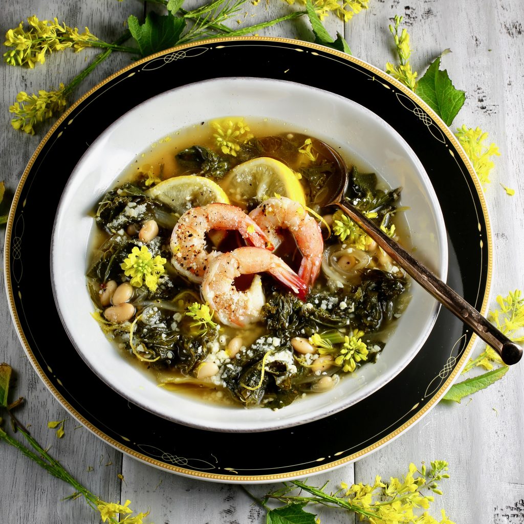 Mustard Greens Soup with Foraged Mustard Flowers
