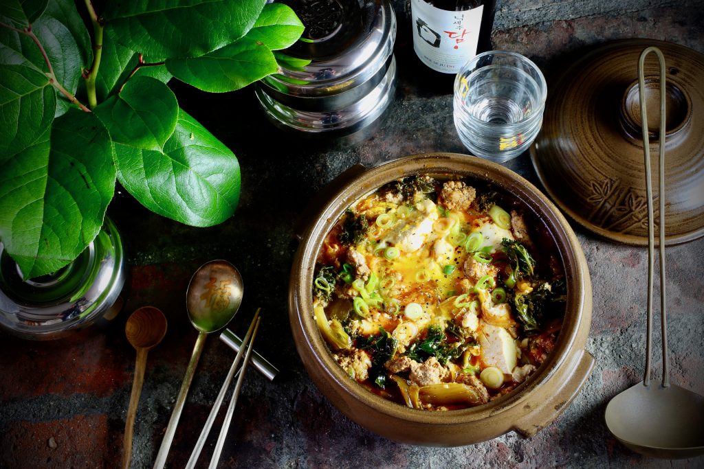Kimchi Stew with Kale, Pork, and Silken Tofu ~ Soondubu Jjigae