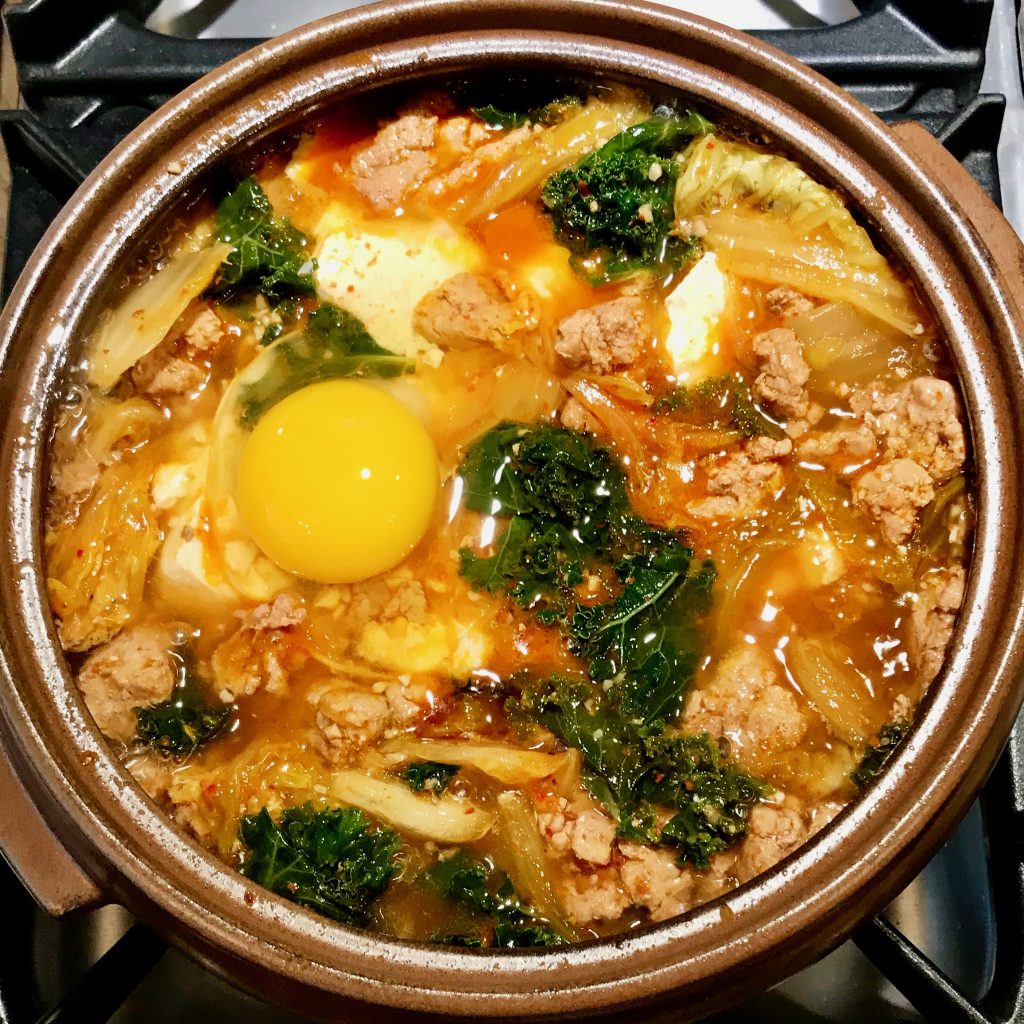 Kimchi Stew with Kale, Pork, and Silken Tofu ~ Soondubu Jjigae
