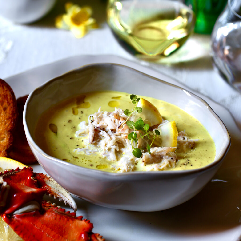 Chilled Zucchini Soup with Dungeness Crab