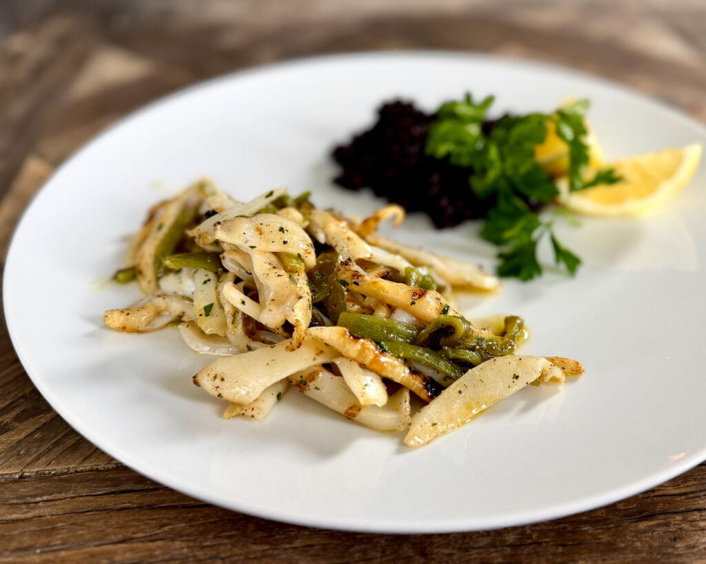 Grilled Squid with Charred Anaheim Peppers + Black Rice