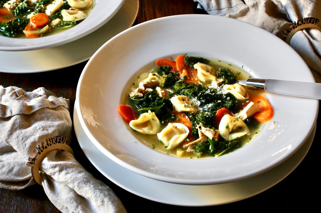 Turkey Soup with Tortellini and Kale